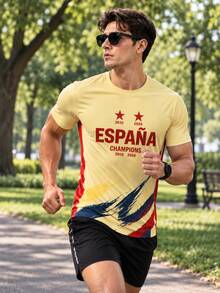 Men's 2026 World Cup Style Printed Short Sleeve Casual Streetwear Sports Fan T-Shirt Summer - Yellow - View 1