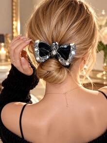Velvet Bow Hair Scrunchie, Star Rhinestone Ponytail Holder, High Quality Hair Accessory For Women, Great For Daily Look, Party, Fall & Winter - Multicolor - View 1