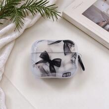 Premium Black Gauze Bow Bluetooth Earphone Protective Case, Cream White Base With Misty Semi-Transparent Black Gauze Bow Print, Flowing Bow Layers With Soft Texture And Atmospheric Vibe, Side Equipped With Dark-Colored Hook For Easy Hanging And Carrying. Rounded Square Shell Body, Lightweight And Soft Material, Fits Bluetooth Earphone Contour, Precise Charging Port Alignment, Unrestricted Earphone Opening And Closing, Easy To Install And Remove. - Clear - View 1