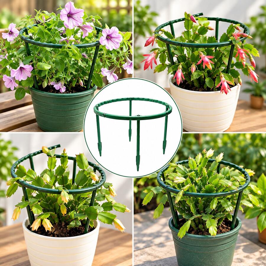 Plastic Plant Support Stand, Semi-Circular Pot Support Ring With Soil Fixing Rod, Detachable Modular Flower Support Rack, Adjustable Height With Stackable Design, Suitable For Indoor Potted Plants, Balcony Flowers, Greenhouse Plants, Garden Greenery And Outdoor Planting, Can Be Used To Support Kalanchoe, Peony, Rose, Lily, Hydrangea, Orchid And Small Climbing Plants - A - View 1