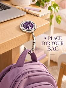 Elegant Round Clock-Pattern Design With Moon And Star Details, Portable Foldable Metal Tabletop Schoolbag Hook For Students, Handbag Hanger And Bag Hanging Accessory For Classroom Desks, Cafes, Offices, Travel And Birthday Gifts, Key Holder. - Multicolor - View 7