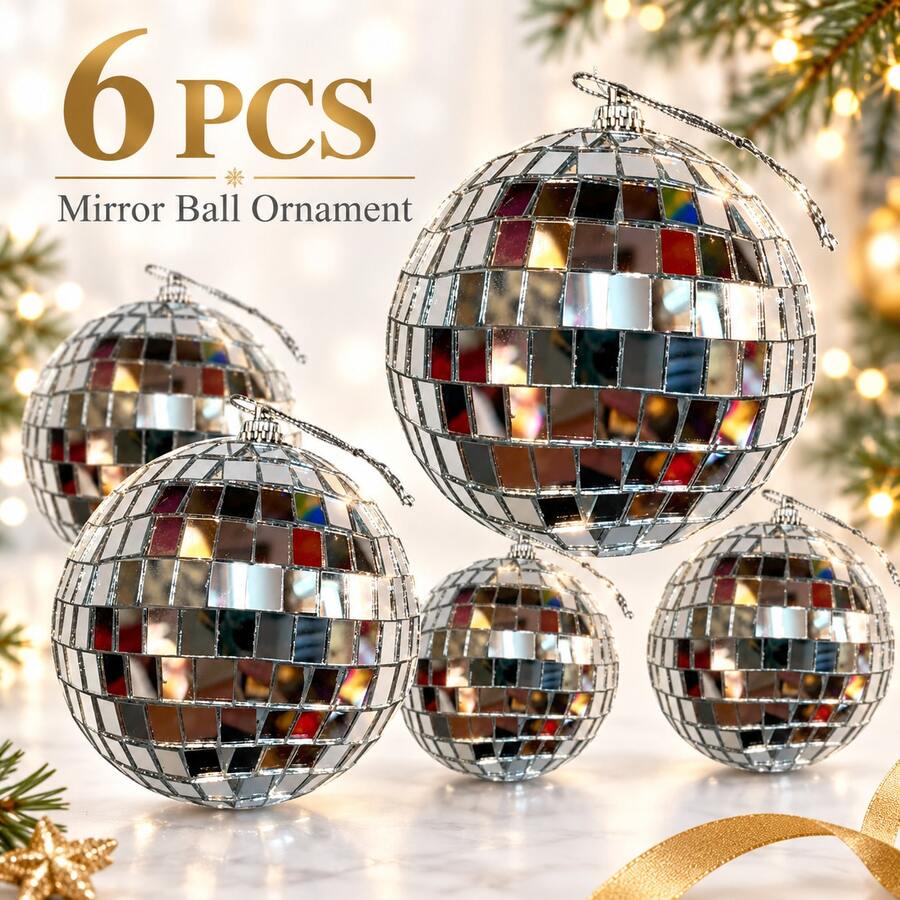 6 قطع كرات عيد الميلاد المرآة بحجم 8 سم، زينة معلقة عاكسة لشجرة العطلات والديكور الموسمي - 6Pcs - مشاهدة 1