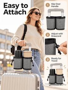 Luggage Handle Cup Holder, Portable Travel Cup Holder Bag With Adjustable Drawstring, Universal Luggage Accessory, Suitable For Travel, Camping Essentials, Vacation Essentials, Beach Trips, Hiking, Graduation And Back To School Trips - Multicolor - View 6