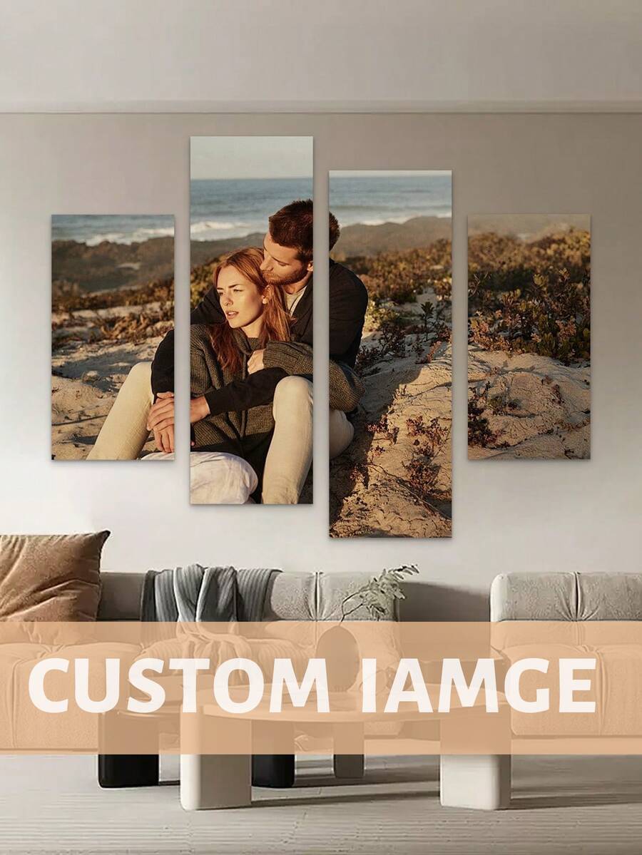 4pcs Personalized Frameless Photo Canvas Poster, Customized Canvas Art Wall Decor, Memory Photo Printing, Modern Gallery Wall Decoration - Multicolor - View 1