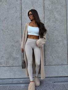 FOR BEAUTY Autumn/Winter Y2K Women's Solid Color V-Neck Knit Cardigan, Loose Fit Soft Casual Fashion Mid-Length Top For Office Commute And Fall - Tulip - View 5
