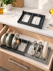 Adjustable Pot Lid Storage Rack, Suitable For Cabinets, Drawers And Countertops, Extra Large Capacity Kitchen Rack Can Hold Up To 10 Items, Sturdy Kitchen Utensil Rack Keeps Kitchen Organized - Multicolor - View 11