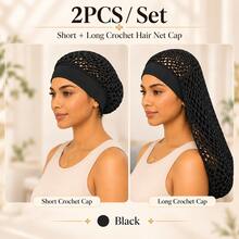 2pcs Short + Long Crochet Mesh Hair Net Cap, Wide Elastic Hair Cover, Suitable For Braids, Dreadlocks, Curly Hair, Long Hair, Wigs And Daily Hair Styling, Burgundy Wig Tool - View 15