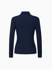2pcs Women's Navy Blue High Neck Thermal Underwear Set, Fashion Design, Slim Fit Cold-Resistant Warm, Comfortable Elastic, Autumn/Winter Gift - Navy Blue - View 5