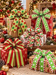 4/2/1pc Red & Green Christmas Ribbon, Christmas Gift Wrapping Ribbon, Holiday Packaging Ribbon, Christmas Party, Holiday Decoration Ribbon, Christmas Tree Ribbon, Handmade Bow DIY Accessories, Christmas Gift Wrapping Ribbon With Shiny Stripes And Polka Dot Pattern, Suitable For Christmas Gift Wrapping, Christmas Holiday Wreath Decoration, Christmas Party Decoration, Holiday Wreath, Bow Decoration And More - Multicolor - View 5