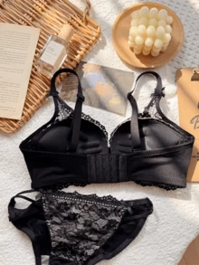 Small Bust Bra - Half Cup, Underarm Support & Lift-Up, Anti-Sag, Lace Bra & Panty Set, Creates A Full, Elegant, And Sexy Bustline. - Grey - View 5