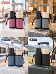 Luggage Handle Cup Holder, Portable Travel Cup Holder Bag With Adjustable Drawstring, Universal Luggage Accessory, Suitable For Travel, Camping Essentials, Vacation Essentials, Beach Trips, Hiking, Graduation And Back To School Trips - Multicolor - View 10