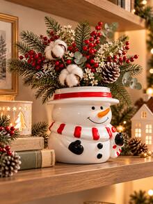 1pc Snowman Shaped Ceramic Vase, Christmas Holiday Decor, Cute Winter Flower Vase For Home Tabletop, Living Room, Bedroom, Shelf, Mantel & Entryway Decoration - Christmas Snowman Vase - View 8