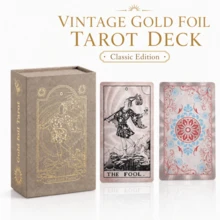 Vintage Gold Foil Tarot Deck, Classic 78-Card Divination Board Game With Box And Guidebook,Instruction Manual Style Varies - Khaki - View 6