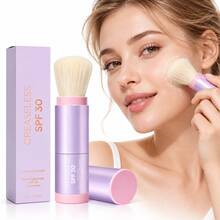 SPF30 Mineral Powder Sunscreen Brush, Lightweight Transparent Face Powder With Soft Brush, Portable Oil-Control Touch-Up Powder For Daily Summer Outdoor Travel, 8g - Mauve Purple - View 2
