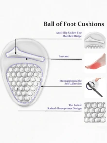 2 Pairs Women's GEL Honeycomb Pressure Relief Forefoot Pads, Soft Self-Adhesive Shock-Absorbing Particle Massage Anti-Slip Inserts For High Heels And Sandals - Clear - View 3