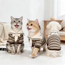 Opjoys 1pc Striped Pet Shirt, Contrast Color Sailor Collar, Suitable For Cats And Dogs, Soft And Breathable, Suitable For Daily Wear, Suitable For Small Puppies, Various Breeds Of Cats, Teddy Bears, Bichon Frise, Yorkshire Terriers, Etc. - Coffee Brown - View 9