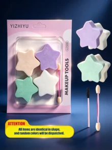 Cute Star Beauty Sponge, 4Pcs Soft Makeup Blender & Eyebrow Brush, Multi-Use Makeup Tools, Color Random - Multicolor - View 7