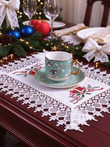 2/4/6pcs Christmas White & Red Embroidered Placemats, Polyester Fiber Rectangular Table Mats, Suitable For Dining Table, Coffee Table, Tea Table, Daily Home Decor, Vase Mat, Wedding, Christmas Holiday Decoration, Holiday Party, Daily Home Decoration - Red - View 4