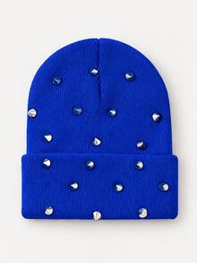 1pc Unisex Punk Style Rivet Knit Beanie, Autumn/Winter Folded Cuff Pullover Knitted Hat, Personalized Spiked Decor Streetwear Beanie, Multiple Colors Available - Multicolor - View 9