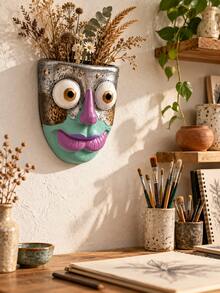 1pc Eclectic Face Wall Vase, Colorful Abstract Human Head Planter, Artistic Hanging Flower Holder For Bedroom Living Room Studio Gallery Wall Decor - Modern - View 6