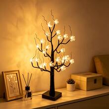 1pc 60CM Moon & Star Black Tree Lamp, 24 Warm LED Lights, 3 AA Battery Box + USB Dual Power Supply, Bedroom Desktop Party Homestay Holiday Decoration Ornament Light - Yellow - View 2