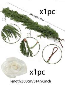 2pcs Christmas Pine Needle Decorative Vine Set With Ribbon, Suitable For Christmas Decorations, Christmas Table Centerpieces, Party Decorations, DIY Christmas Tree Decorations, Perfect For Christmas, Holiday Celebrations, And Home Decor. - Multicolor - View 12
