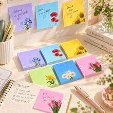 6/12PCS Floral Sticky Notes Set, Tearable Notepads, Aesthetic Colorful Ins Style Memo Pads, Journal Planner Stickers, Office & Student Stationery, DIY Scrapbooking Hand Account Supplies - Multicolor - View 6