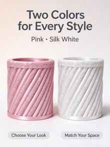 Christmas Cute Diagonal Textured Cylindrical Makeup Brush Holder, Pleated Silk Makeup Cup, Decorative Storage Box For Vanity, Girls Makeup Accessories - Multicolor - View 6