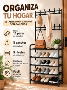 Zapatero Apilable Multiusos Con Marco De Metal, Estante Para Construir, Caja De Zapatos Portátil, 3/5 Niveles, Plegable, Creativo, De Hierro, Gran Estante De Almacenamiento Para Dormitorio, Armario, Zapatero, Caja De Almacenamiento De Zapatos Con Gancho Para Sombrero, Perchero, Entrada, - Cinco capas - Ver 3
