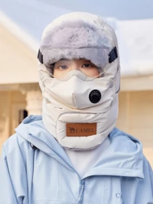 CAMEL CROWN Unisex Winter Trapper Hat With Face Mask, Windproof Cold‑Resistant Ear Flaps Warm Headwear For Cycling Outdoor - Off White - View 2