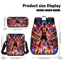 Neon Glow Line #19 Player Print 3 Pieces Set: Large Capacity Backpack + Crossbody Bag + Pencil Case, Adjustable Breathable Shoulder Straps, Modern Fashion Art Style Fan Sports Commute Storage Set - Printed Bag - View 6