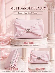 Dior Pink Bow Luxury Makeup Bag, Metal Buckle Fabric Cosmetic Organizer - Pink Bow Makeup Bag - View 4