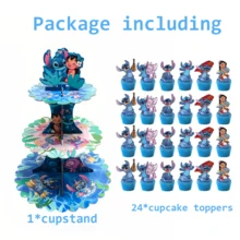 Lilo And Stitch Cupcake Stand, 3 Tier Cardboard Cupcake Holder, Stitch And Angel Theme Dessert Tower For Birthday Party Decorations - Multicolor - View 9