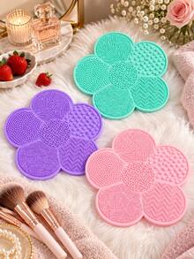 Multifunctional Makeup Brush Cleaning Mat With Multiple Textured Zones Soft Cosmetic Brush Cleaner Pad For Women Girls Portable Silicone Scrubber Mat For Bathroom Vanity Makeup Cleaning Tools Beauty Accessories Back To School Travel Essentials - Multicolor - View 4