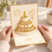 1pc Personalized Birthday Greeting Card, Customized Name 3D Pop-Up Cake Card, Creative Birthday Blessing Card, Exquisite Paper Art Design, Can Write Messages, Suitable For Birthday Party, Friends And Family Gifts, Couple Anniversary, Holiday Celebration - Multicolor - View 2