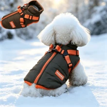 Adjustable Cat & Dog Coat, Reflective Fleece Lining, With Leash Hole And Adjustable Buckle, Suitable For Small Dogs And Puppies, Keeps Pets Warm - Olive Green - View 3