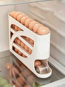 Modern Cream Plastic Egg Storage Rack, Hollow Sloped Multi-Layer Design, Automatic Roll-Out Egg Dispenser, Refrigerator Side-Hanging Egg Storage Box, Household Kitchen Food Storage Container, Space-Saving Egg Rack, Suitable For Daily Kitchen Use - View 6