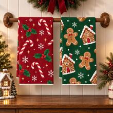2pcs/Set, 18x26in Christmas Snowman Pattern Towel Set, Quick-Drying Kitchen Cleaning Cloth, Soft Absorbent Towel Set, Kitchen Decor, Home Decor, Christmas Decoration, Christmas Gift For Friends. - Green - View 1