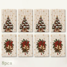 2pcs Christmas Kitchen Hand Towels, Christmas Tree Bell Pine Cone Bow Snowflake Print Towels, Holiday Kitchen Decor, Winter Home Decoration, Christmas Gift Set - Multicolor - View 8