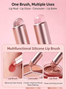 Portable Silicone Lip Brush With Storage Tube, Round Head Lip Makeup Applicator, Reusable Lip Blending Brush, Suitable For Lip Gloss, Lip Mud, Concealer, Women's Makeup Tool - Multicolor - View 4