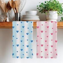 2 chiếc khăn lau bếp họa tiết trái tim sọc xanh & hồng tối giản, khăn lau trà sợi microfiber mềm 40*60cm, phù hợp cho nhà bếp gia đình, nhà hàng, cắm trại ngoài trời, lau bàn, khăn lau bát đĩa, khăn lau tay, phụ kiện dệt may nhà bếp, quà tặng ngày lễ - Nhiều màu - Xem 5