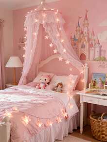 1pc Pink Glitter Star LED String Lights, AA Battery Powered, 1.5/3/4.5m 10/20/30 LED Beads, Suitable For Bedroom, Kids Room, Wedding, Party Decoration, Battery Not Included - Warm Light - View 1