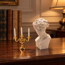 Vintage Classical Style Mini Bust With Candle Holder Ornament, Gold And Silver Three-Arm Candelabra Miniature Scene Decor, Desk Bookshelf Display Photography Backdrop Accessory - one-size - View 3