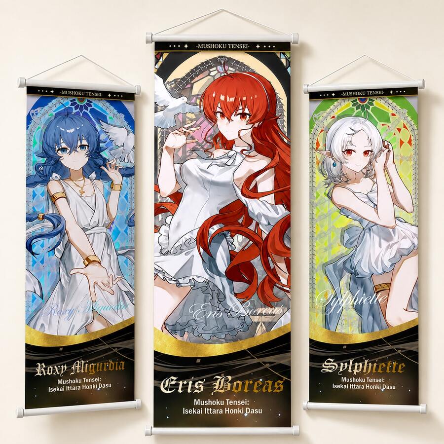 1pc Fantasy Character Wall Scroll, Vertical Hanging Art Poster With Detailed Illustration, Lightweight Decorative Wall Tapestry For Bedroom, Study, Gaming Room & Home Decor, Random Style - Multicolor - View 1