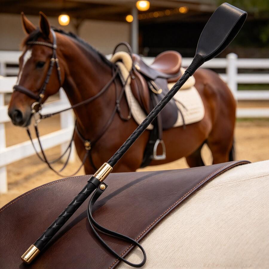 1pc Black Equestrian Whip, Horse Riding Aid Tool, Non-Slip Handle And Wrist Strap, Equestrian Supplies, Suitable For Horse Training, Horse Racing, Dressage, Horse Tack Accessories - Multicolor - View 1