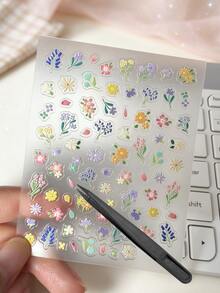 1 Set Nail Art Stickers, Simulated Fabric Embroidery Floral Design, Wildflower Pattern, Self-Adhesive, For Nail Decoration, Nail Art Accessories - Vintage Floral Embroidered Sticker - View 7