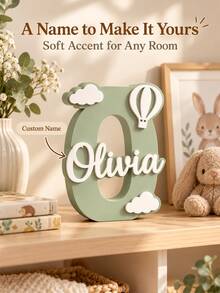 1pc Personalized Custom Name Plate, PVC Name With Exquisite Acrylic Name And Initial Desktop Decor, With Floral, Cloud And Balloon Patterns, Freestanding Bedroom Desk Decoration, Suitable As Birthday And Anniversary Gift For Her - Multicolor - View 3