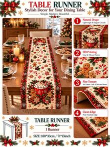 1pc Gingerbread Man Christmas Table Runner, Hot Cocoa Candy Cane Snowflake Pinecone Berry Linen Texture Tablecloth, Christmas Winter Holiday Kitchen Dining Table Decor, Home Dinner Indoor Christmas Party - Multicolor - View 4