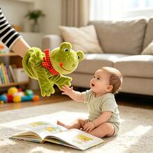 1Pc Soft Green Frog Hand Puppet Plush Toy Role Play Storytelling Interactive Prop Parent Child Early Learning Toy Scarf Detail Movable Hands Christmas Birthday Gift Random Style - Multicolor - View 8