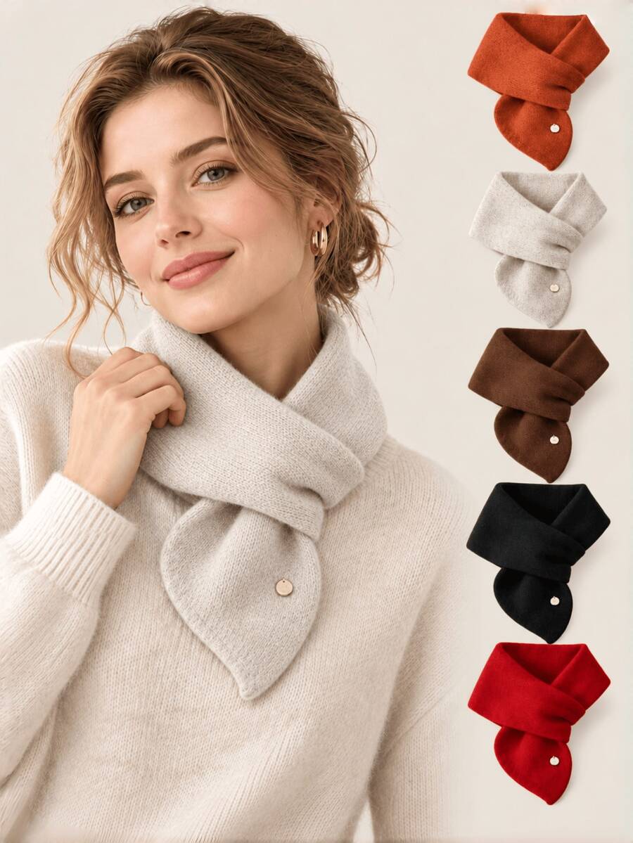 1pc Solid Color Polyester (Polyester) Scarf, Autumn/Winter Cross-Over Small Scarf, Warm Neck Warmer, Simple Neck Scarf, Perfect Gift For Girlfriend Or Best Friend, Suitable For Autumn/Winter Outdoor Wear - Multicolor - View 1